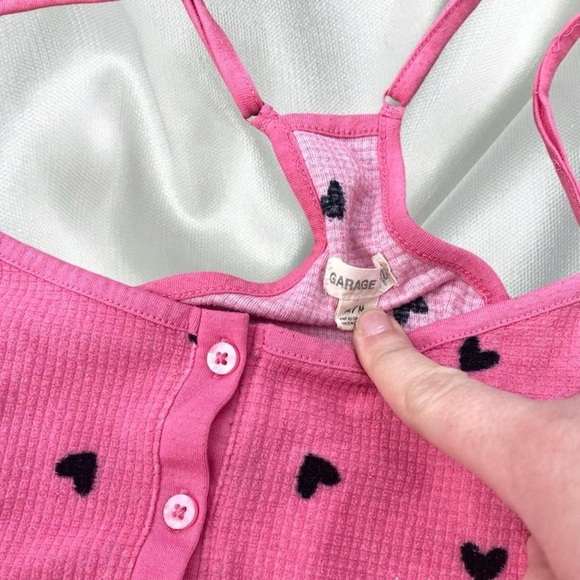 Pink and black heart print button up loungewear pajama romper - Picture 2 of 4